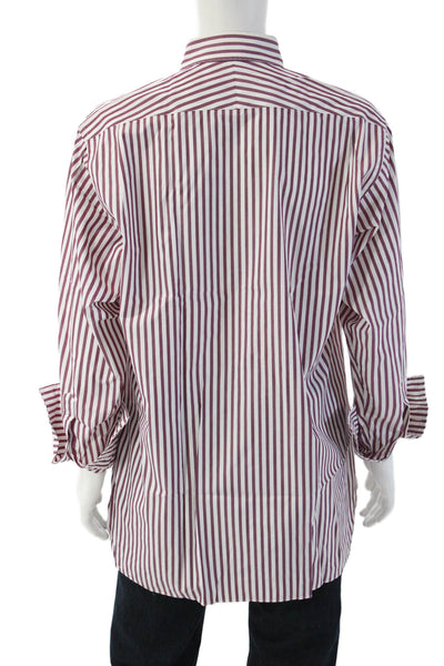 Brooks Brothers Mens Cotton Red Striped Point Collar Dress Shirt Size 17