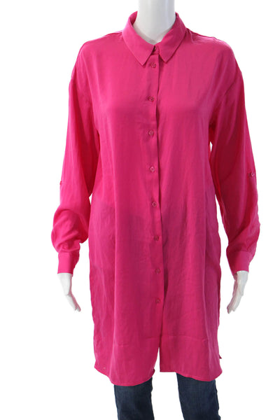 Renuar Women Petite Tunic Button-Up Collared Long Sleeve Pink Polyester Size S
