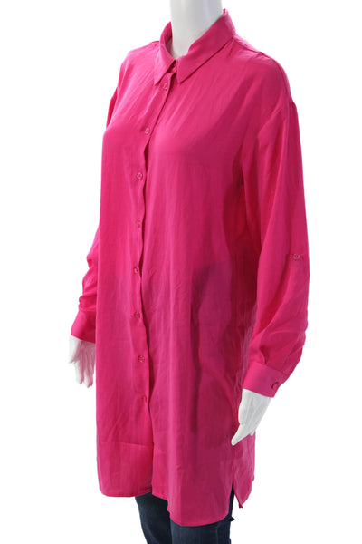 Renuar Women Petite Tunic Button-Up Collared Long Sleeve Pink Polyester Size S