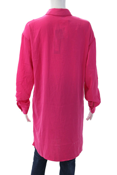 Renuar Women Petite Tunic Button-Up Collared Long Sleeve Pink Polyester Size S