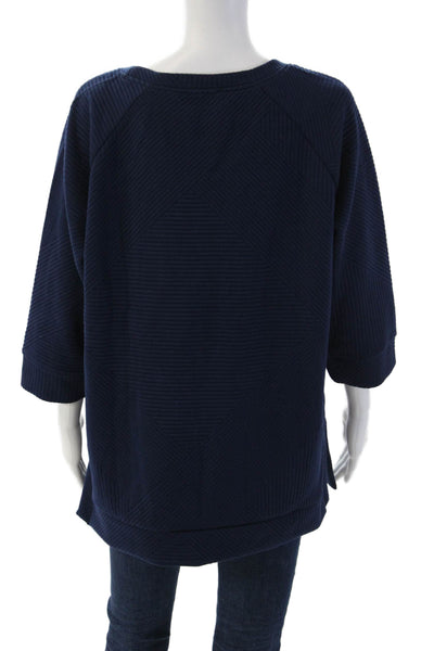 Tribal Women Tunic Sweatshirt Dark Blue 3/4 Sleeve Geometric Round Neck Size L