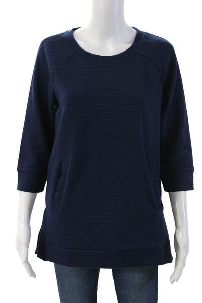 Tribal Womens Tunic Sweatshirt Dark Blue Geometric 3/4 Sleeve Petite Size XS