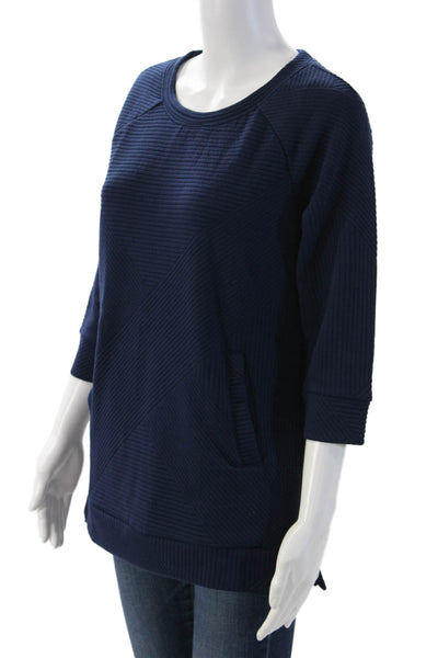 Tribal Womens Tunic Sweatshirt Dark Blue Geometric 3/4 Sleeve Petite Size XS