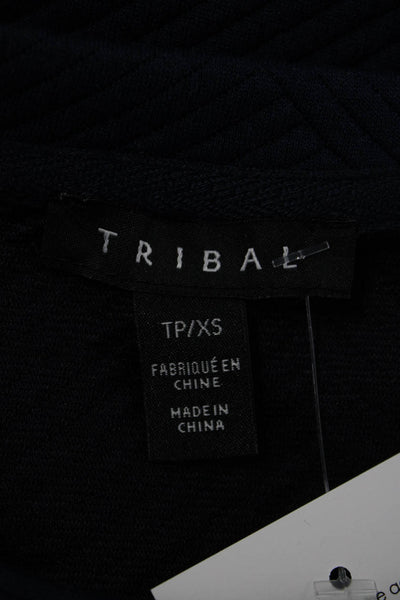 Tribal Womens Tunic Sweatshirt Dark Blue Geometric 3/4 Sleeve Petite Size XS