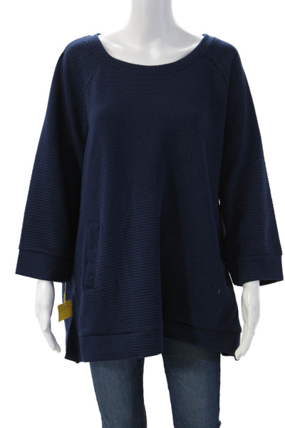 Tribal Womens Tunic Sweatshirt Dark Blue 3/4 Sleeve Geometric Size 2XL