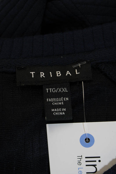 Tribal Womens Tunic Sweatshirt Dark Blue 3/4 Sleeve Geometric Size 2XL