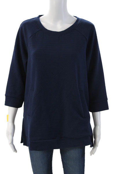 Tribal Womens Pullover Sweatshirt Dark Blue Geometric 3/4 Sleeve Size M