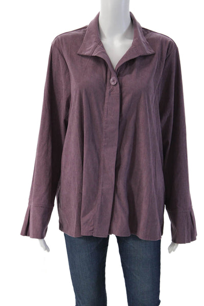 Shana Women Collared Purple Long Sleeve Button Jacket Polyester Spandex Size XL