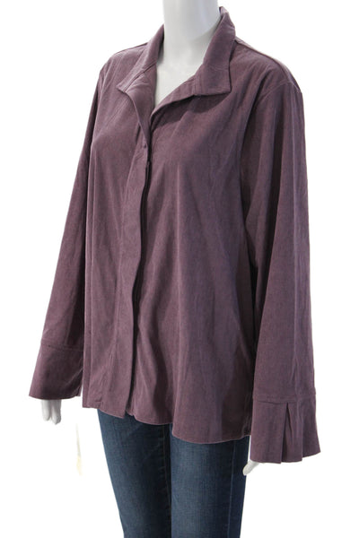 Shana Women Collared Purple Long Sleeve Button Jacket Polyester Spandex Size XL