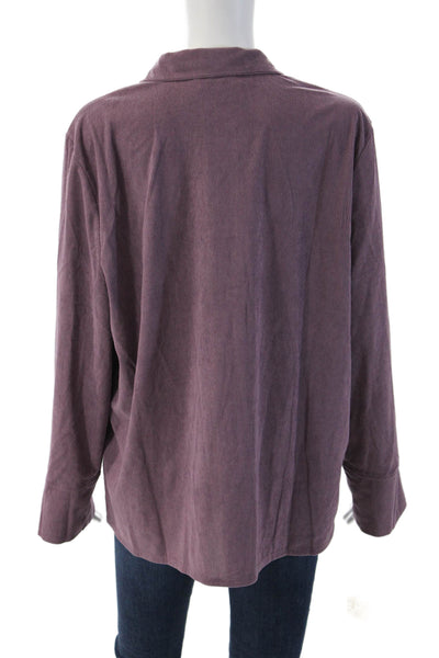 Shana Women Collared Purple Long Sleeve Button Jacket Polyester Spandex Size XL