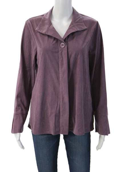 Shana Womens Collared Purple Blazer Button Long Sleeve Classic Size XS