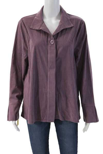 Shana Womens Purple Collared Button Jacket Long Sleeve Solid Classic Size L
