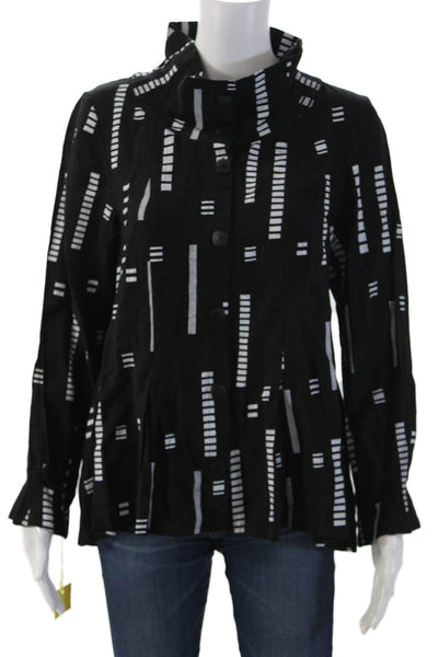 Trine Kryger Simonsen Women Black Geometric Highneck Button Jacket Size 34