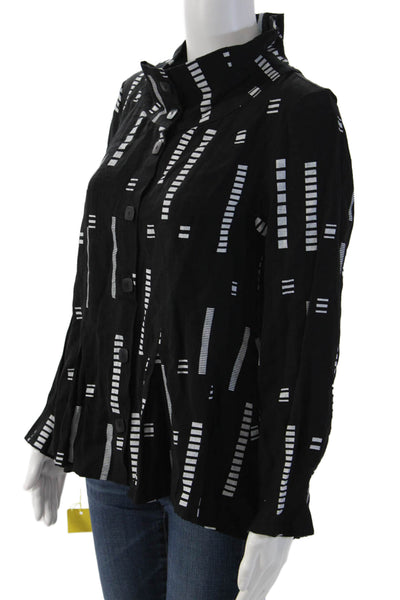 Trine Kryger Simonsen Women Black Geometric Highneck Button Jacket Size 34