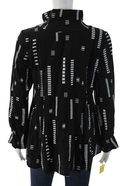 Trine Kryger Simonsen Women Black Geometric Highneck Button Jacket Size 34