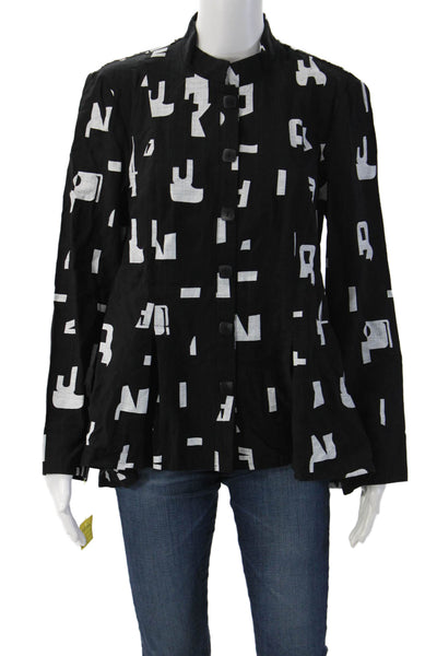 Trine Kryger Simonsen Women Black Graphic Jacket Long Sleeve Size 34