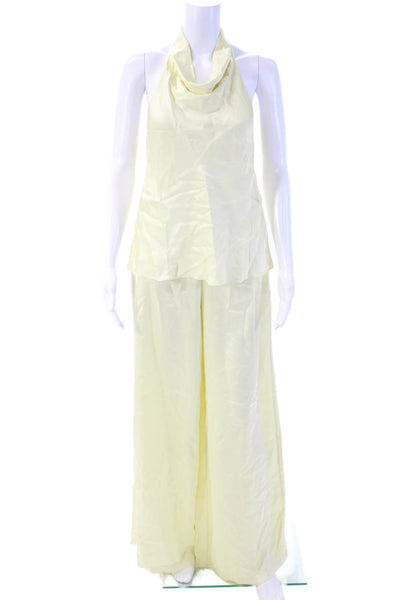 Jaki Women Yellow Sleeveless Scoop Neck Solid Viscose Jumpsuit Size S