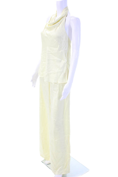 Jaki Women Yellow Sleeveless Scoop Neck Solid Viscose Jumpsuit Size S