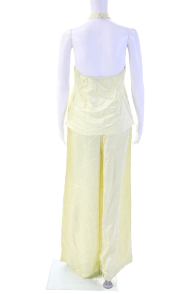 Jaki Women Yellow Sleeveless Scoop Neck Solid Viscose Jumpsuit Size S
