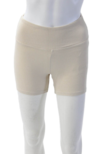 Year Of Ours Unisex Biker Shorts Beige Striped 95% Rayon 5% Spandex Size S