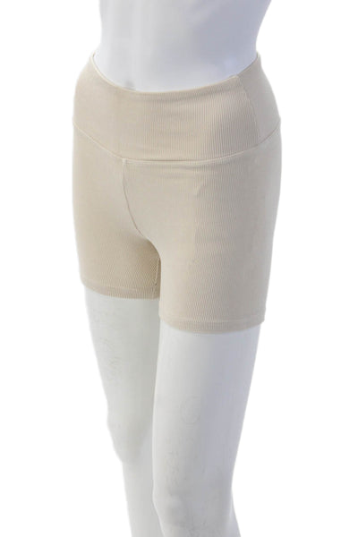 Year Of Ours Unisex Biker Shorts Beige Striped 95% Rayon 5% Spandex Size S