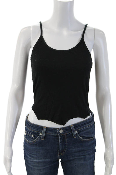 Joie Womens Cropped Camisole Black Cotton Blend Button Front Round Neck Size S