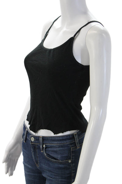Joie Womens Cropped Camisole Black Cotton Blend Button Front Round Neck Size S
