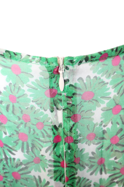 HVN Womens Silk Floral Shift Dress Green Short Sleeve Zip Size 20