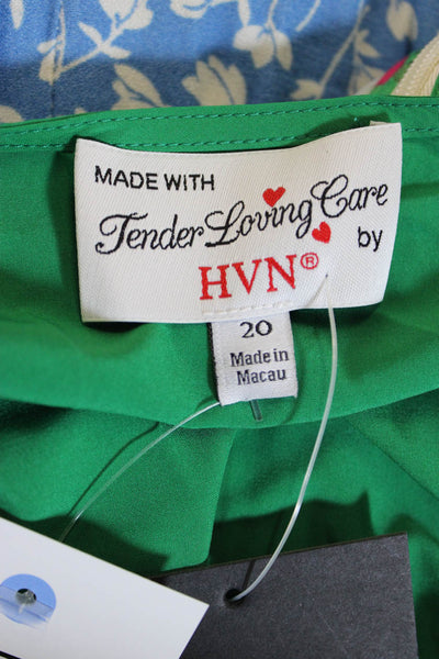 HVN Womens Silk Floral Shift Dress Green Short Sleeve Zip Size 20
