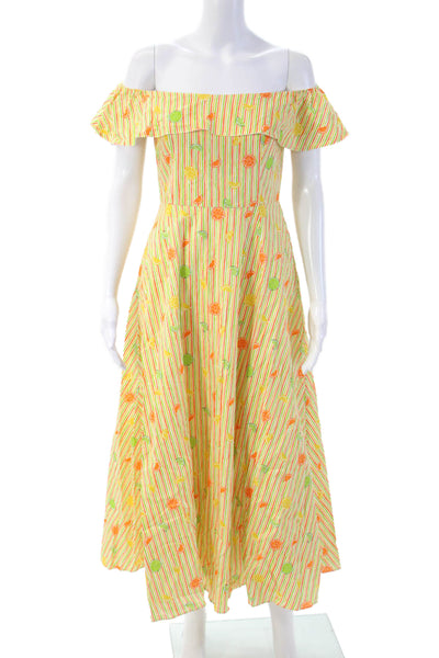 HVN Women A-Line Sundress Silk Striped Midi Dress Zip Beach Size 4