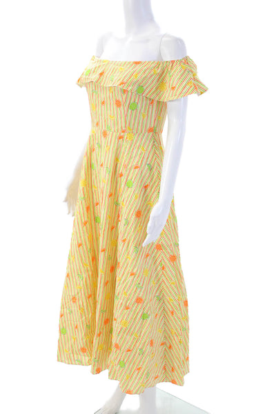 HVN Women A-Line Sundress Silk Striped Midi Dress Zip Beach Size 4