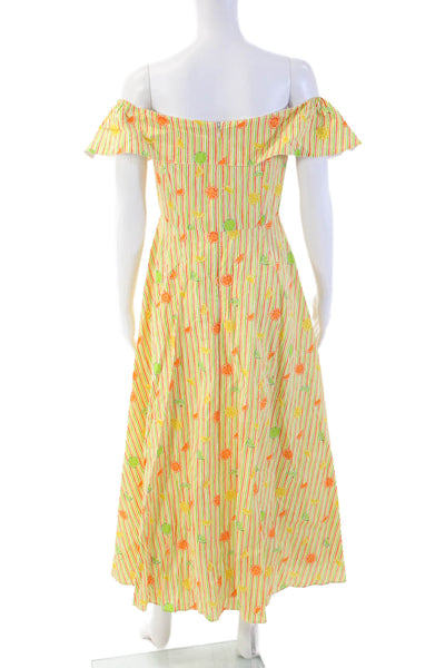 HVN Women A-Line Sundress Silk Striped Midi Dress Zip Beach Size 4