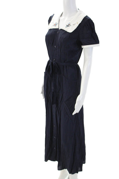 HVN Womens Shirt Dress Dark Blue Collared Short Sleeve Button Viscose Size 4
