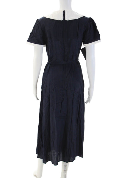 HVN Womens Shirt Dress Dark Blue Collared Short Sleeve Button Viscose Size 4