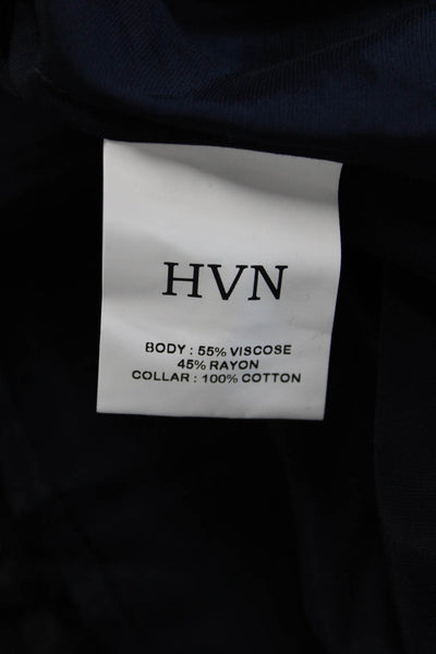 HVN Womens Shirt Dress Dark Blue Collared Short Sleeve Button Viscose Size 4