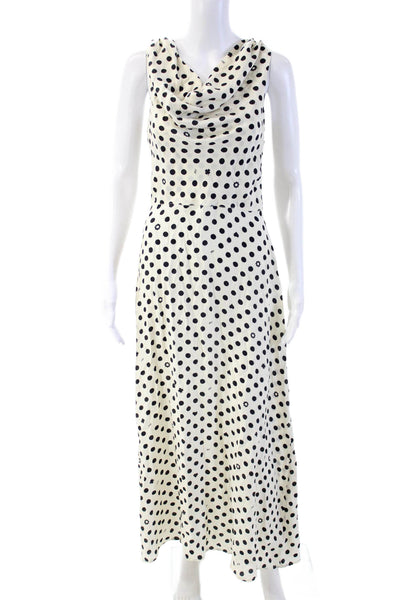 HVN Womens Maxi Tank Dress Silk Polka Dot Beige Sleeveless Button Size 4