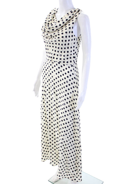 HVN Womens Maxi Tank Dress Silk Polka Dot Beige Sleeveless Button Size 4