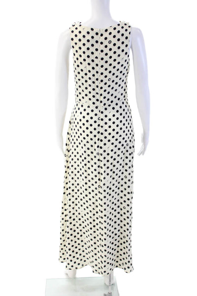 HVN Womens Maxi Tank Dress Silk Polka Dot Beige Sleeveless Button Size 4
