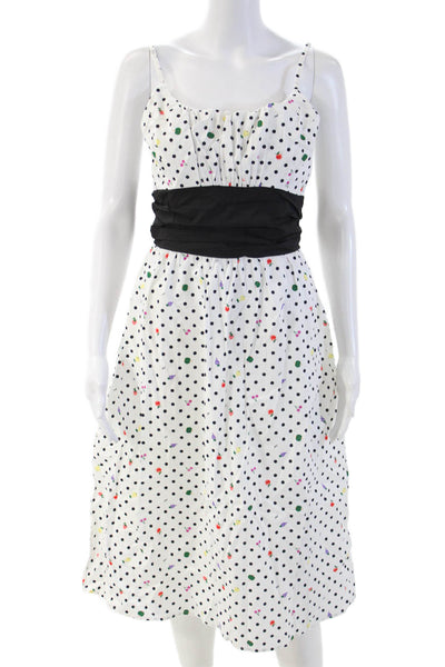 HVN Womens Silk Black Polka Dot Sundress Sleeveless Midi Round Neck Size 4