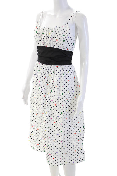 HVN Womens Silk Black Polka Dot Sundress Sleeveless Midi Round Neck Size 4