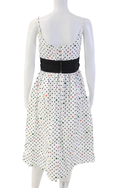 HVN Womens Silk Black Polka Dot Sundress Sleeveless Midi Round Neck Size 4