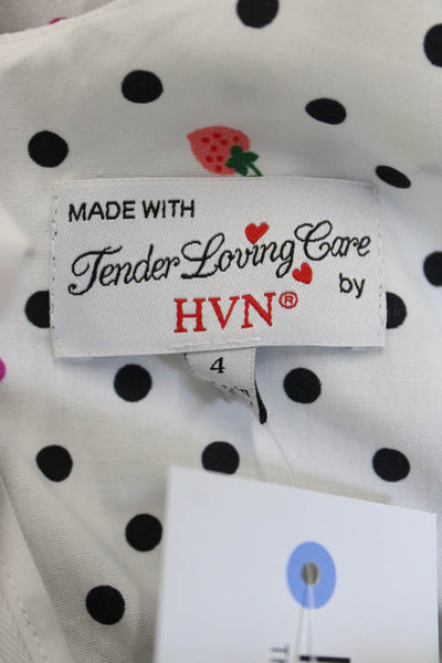 HVN Womens Silk Black Polka Dot Sundress Sleeveless Midi Round Neck Size 4