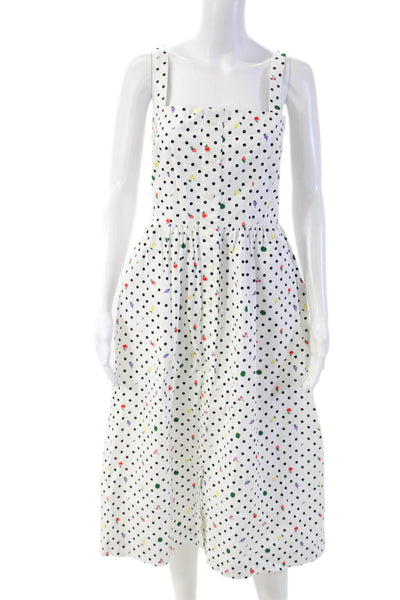 HVN Womens Silk Polka Dot Sundress Square Neck Sleeveless Midi White Size 4