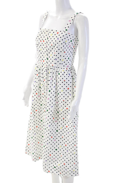 HVN Womens Silk Polka Dot Sundress Square Neck Sleeveless Midi White Size 4