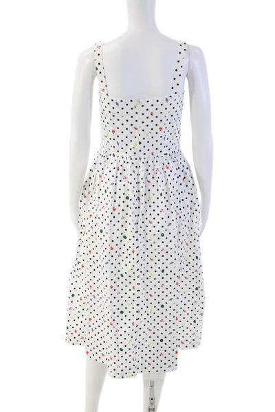 HVN Womens Silk Polka Dot Sundress Square Neck Sleeveless Midi White Size 4
