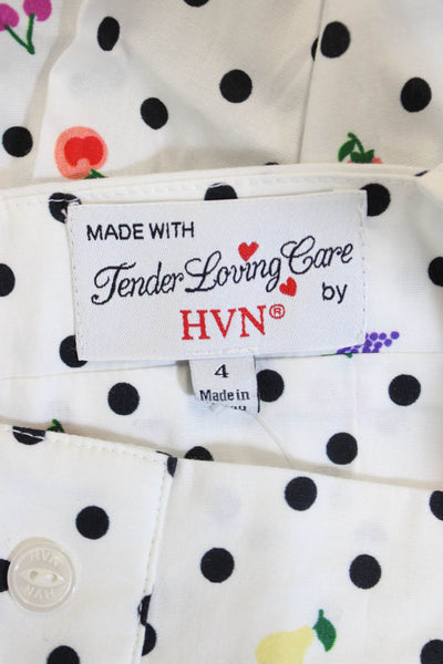 HVN Womens Silk Polka Dot Sundress Square Neck Sleeveless Midi White Size 4