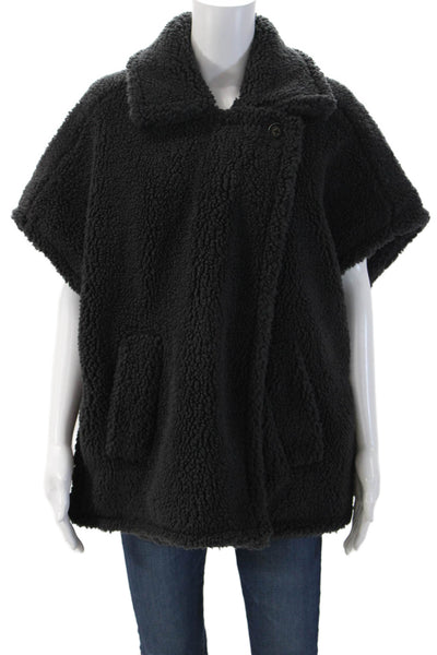Dylan Womens Poncho Black Collared Button Short Sleeve Polyester Fall Size XS