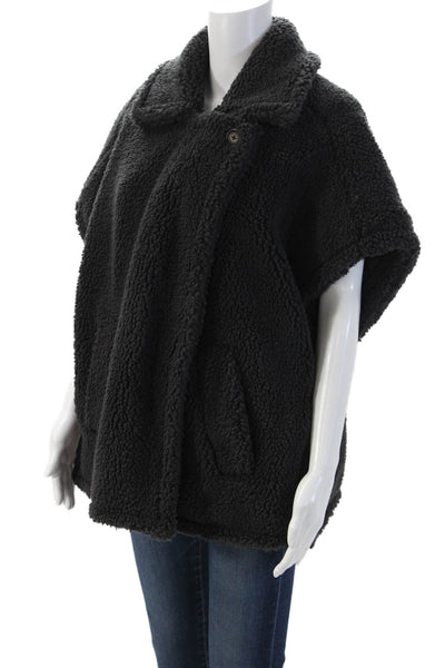 Dylan Womens Poncho Black Collared Button Short Sleeve Polyester Fall Size XS