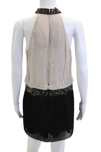 Karen Millen Womens Sleeveless Blouson Mini Dress Beige Geometric Size 6