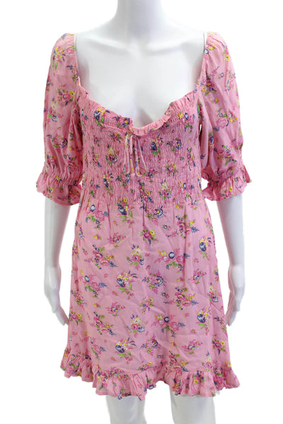 Faithfull The Brand Women Pink Floral Mini Sundress Rayon Size 10